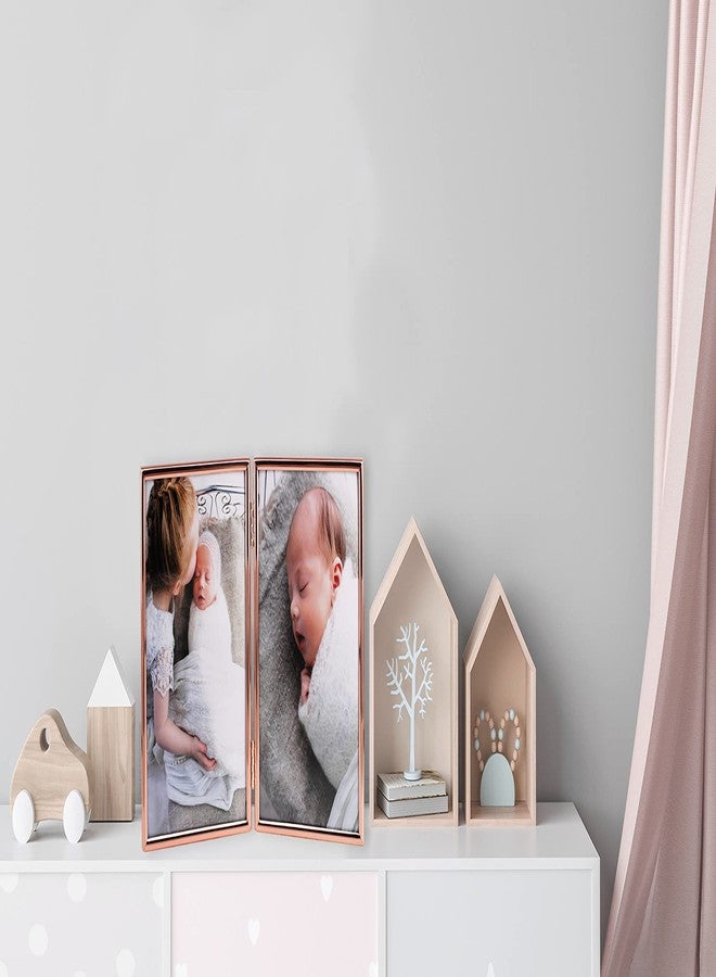 LEADEX Concise Hinged Double Picture Frame, Silver Plated,Standing Vertical,5 by 7 Inch,Best For Home Or Office Table Decor (rose gold) - Image 2